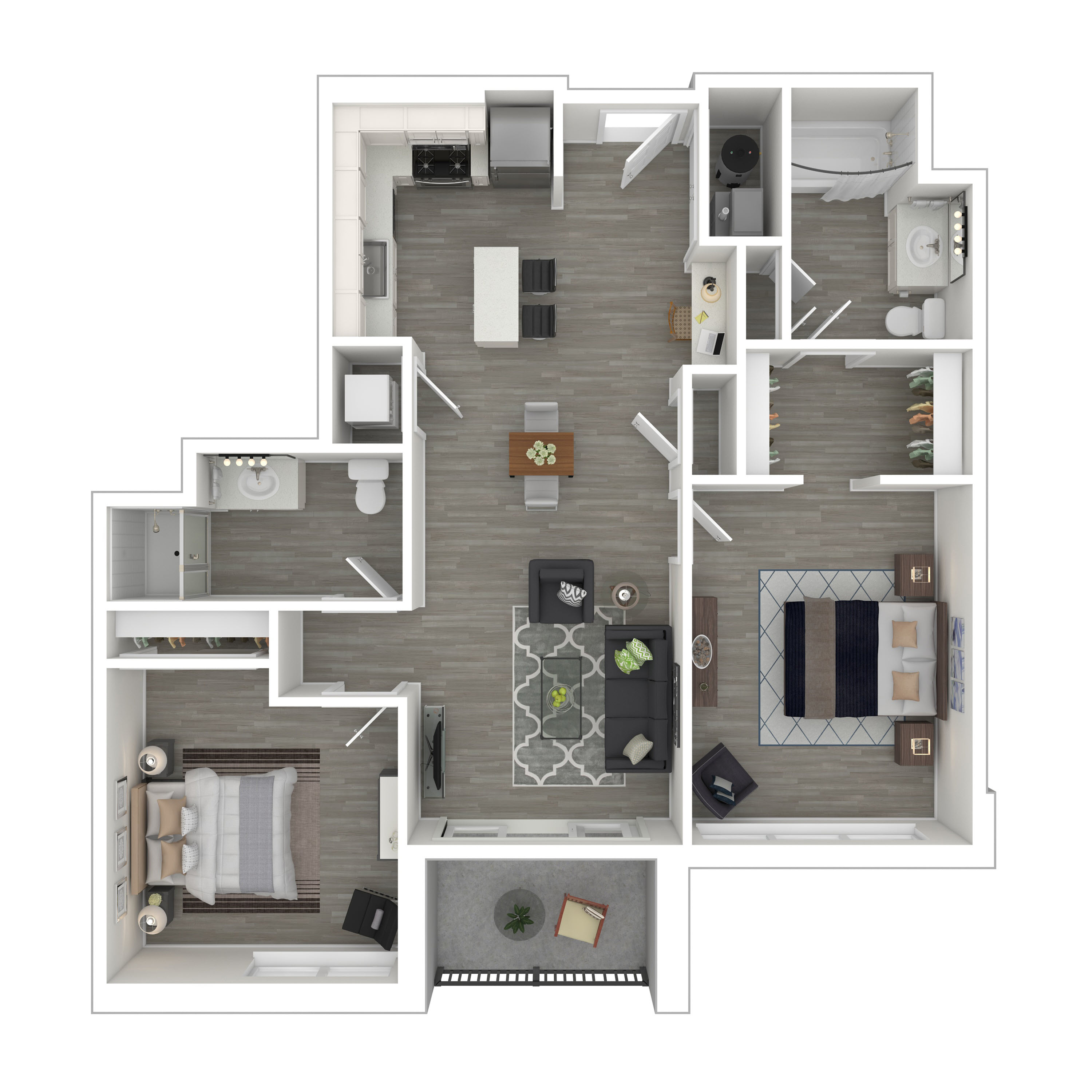 Floor plan for 2 beds, 2 baths, 1069 sqft